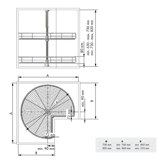 Bandeja Giratoria 270º Bajo Rincón de 93 cm